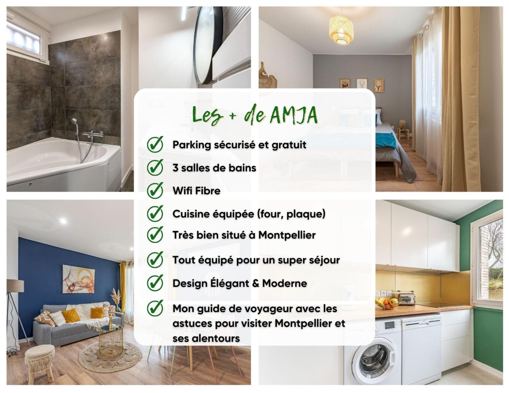 Amja Proche Clinique Saint-Roch Apt 3 Chambres 3 Salles De Bain Parking Gratuit Ideal Famille Groupe Coworking 10 Min Centre Ville 10 Min Plage 5 Min Sortie Autoroute モンペリエ エクステリア 写真